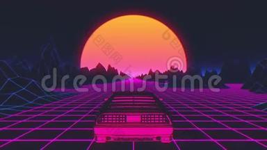 复古派80年代风格的科幻车背景.. 无缝循环三维视频动画